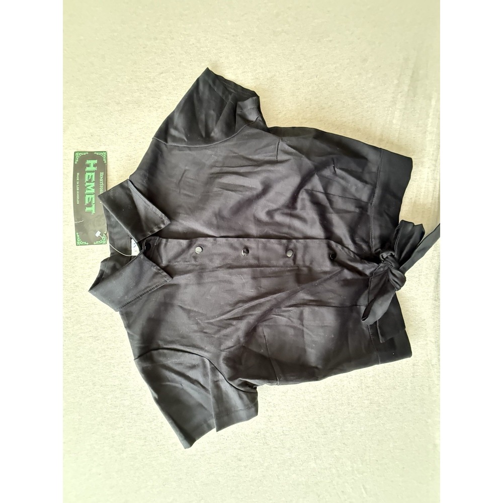 Hemet Girls Junior Black Short Sleeve Button Up With Collar Shirt With Tie At Wa